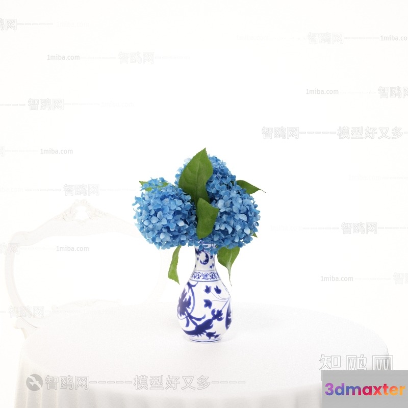 Blue And White Vase With Flowers 3D Model - 23753 - VRAY Render