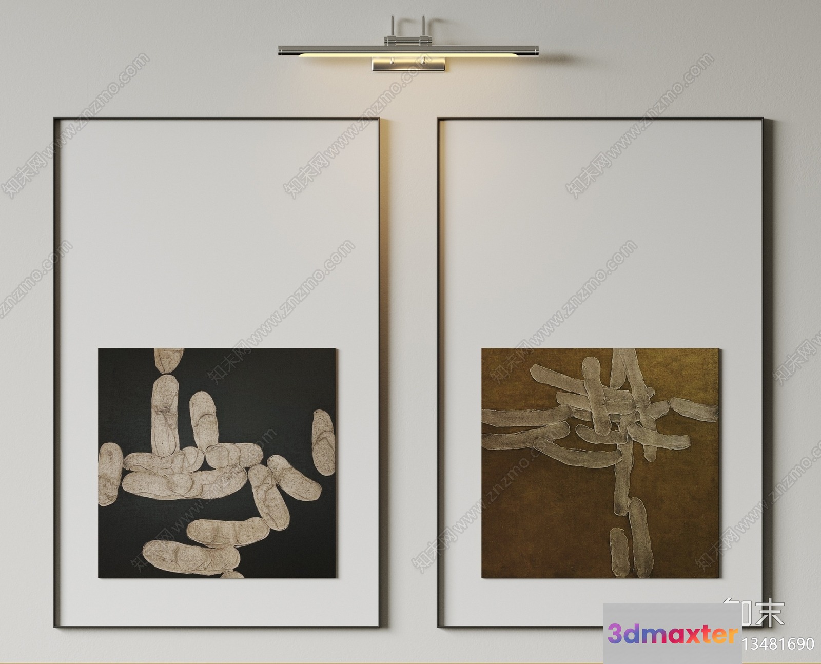 Two Framed Pictures Of White And Brown Objects On A Wall 3D Model - 6918 - VRAY Render