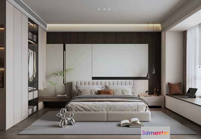 Modern Minimalist Bedroom 3D Model - 19517 - VRAY Render