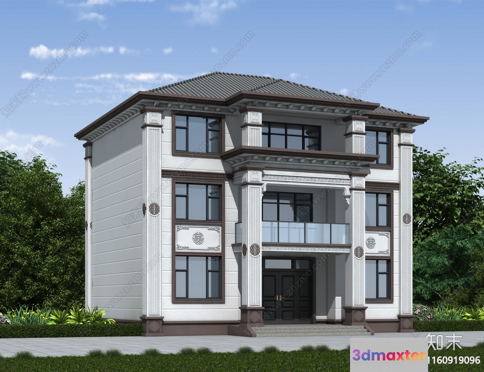 A Two-Story House 3D Model - 9389 - VRAY Render