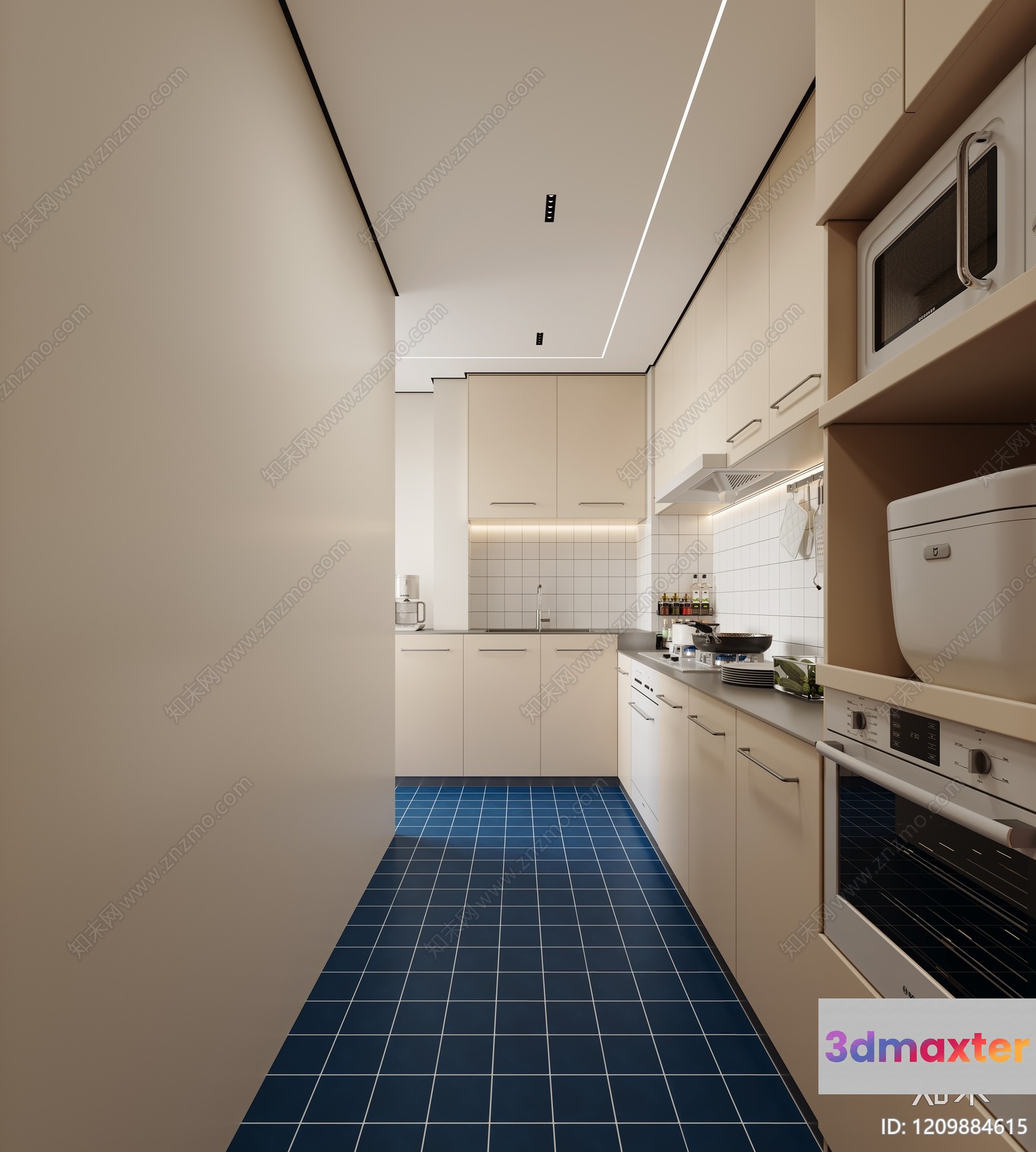 Modern Kitchen With White Cabinets 3D Model - 8012 - VRAY Render