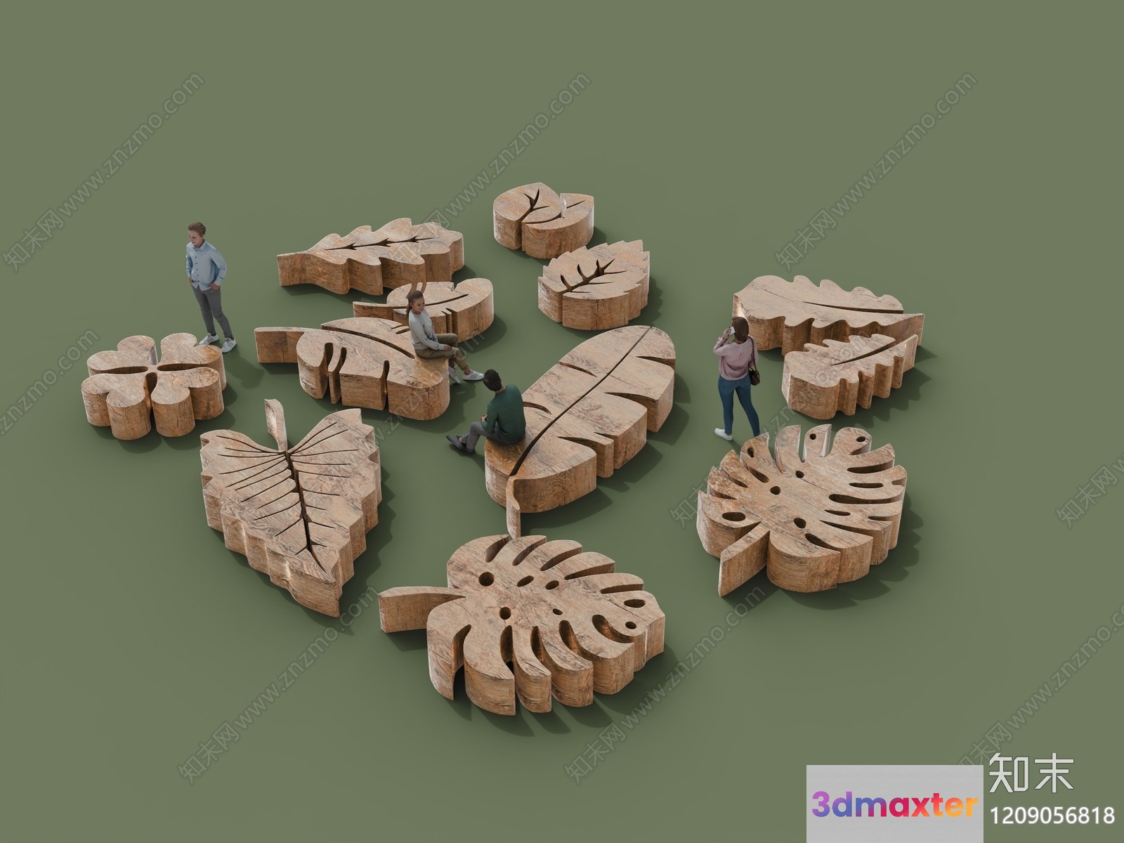 The Image Features A Set Of Wooden Furniture Pieces In The Shape Of Leaves 3D Model - 17877 - VRAY Render