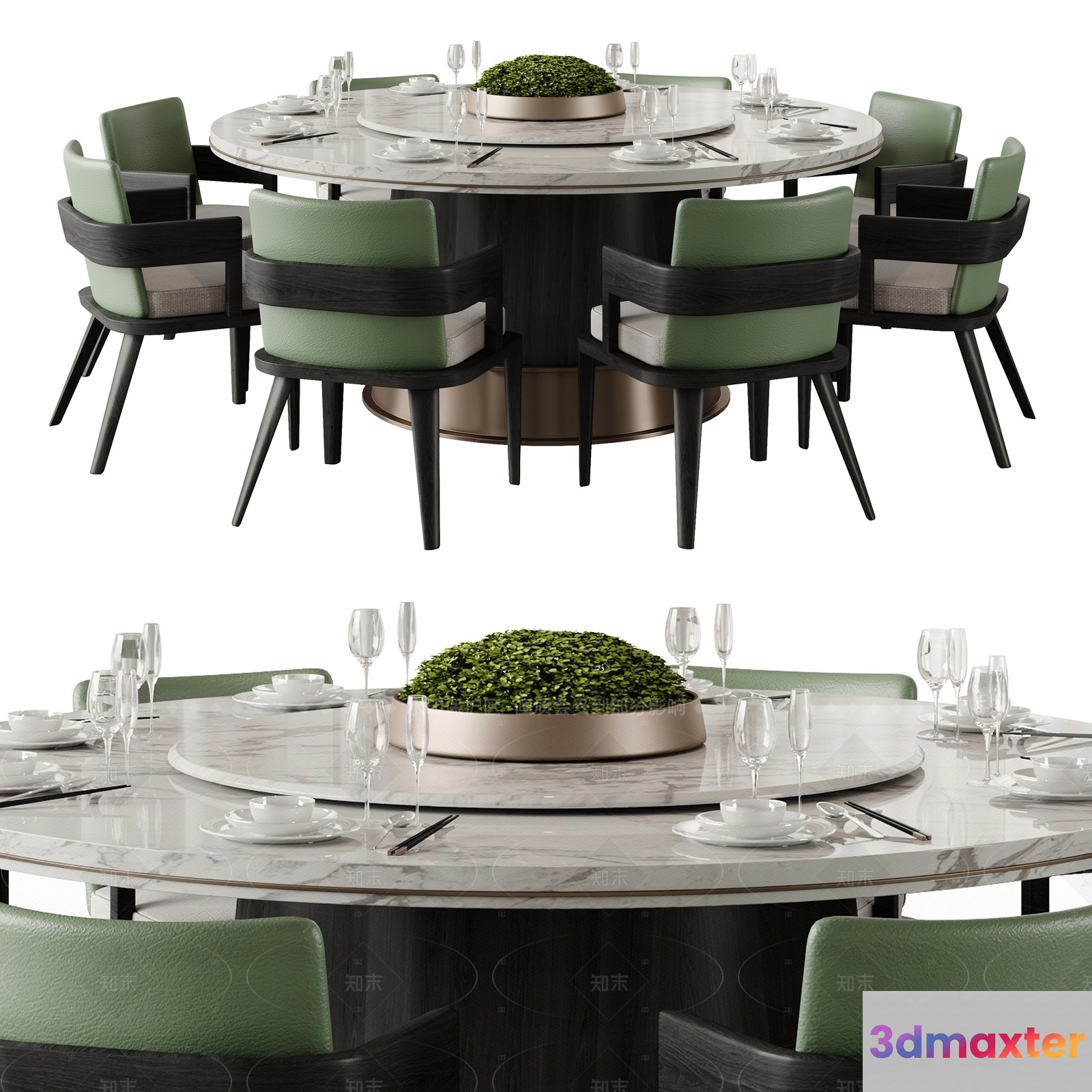 A Round Table With A Green Chair 3D Model - 5494 - VRAY Render