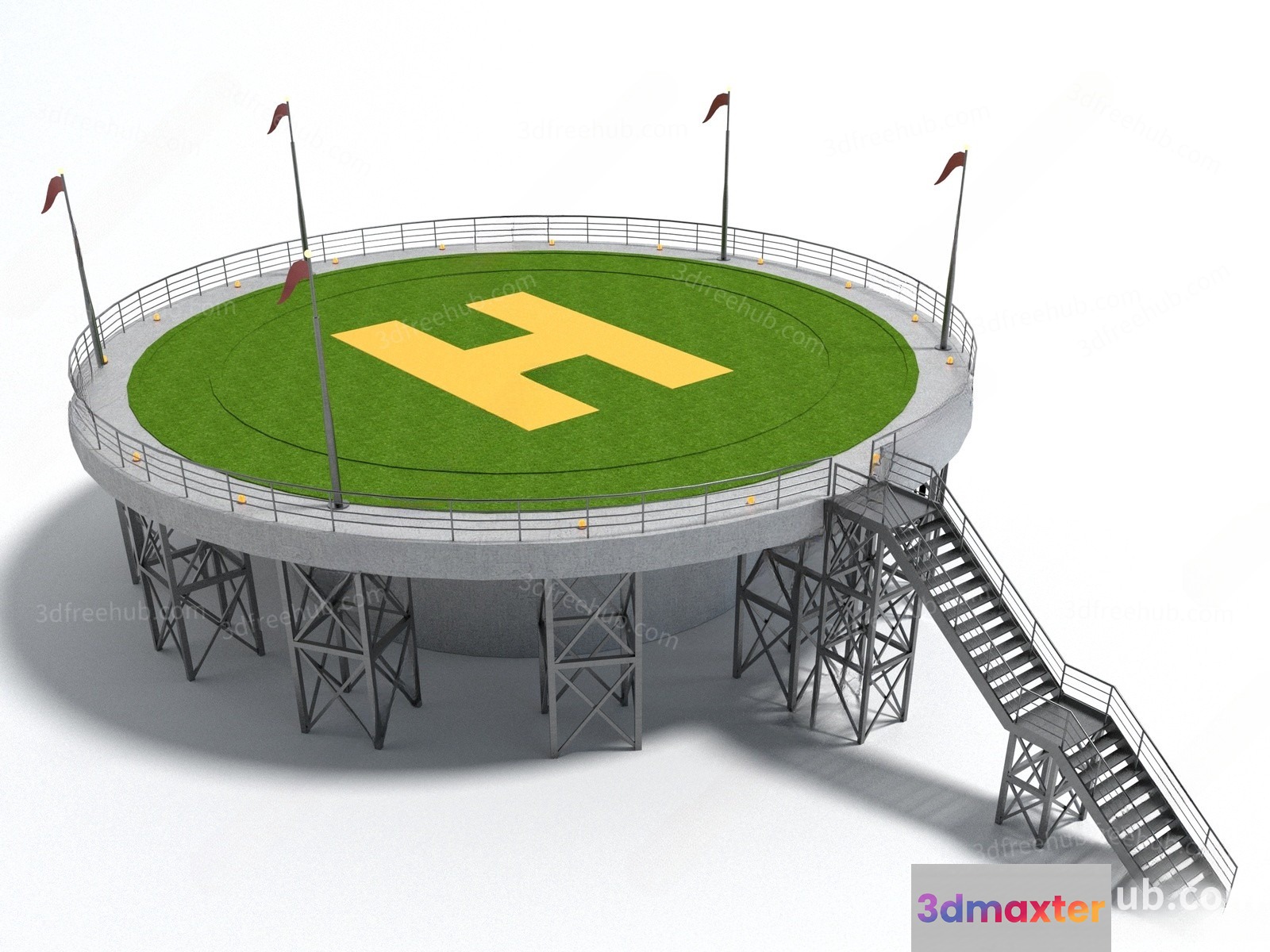 A Helipad With A Yellow H On It 3D Model - 12449 - VRAY Render