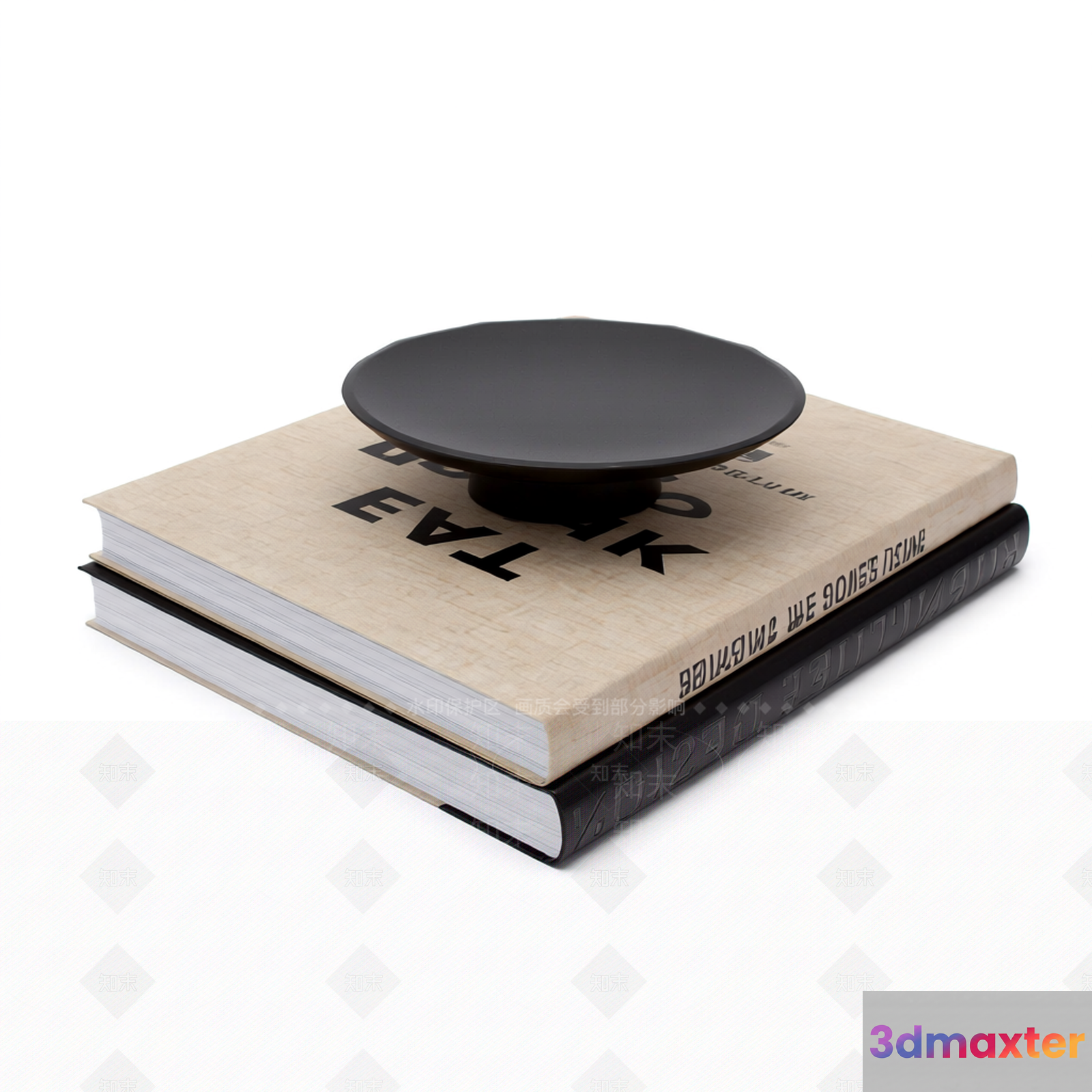 A Stack Of Books With A Small Plate On Top 3D Model - 17372 - VRAY Render