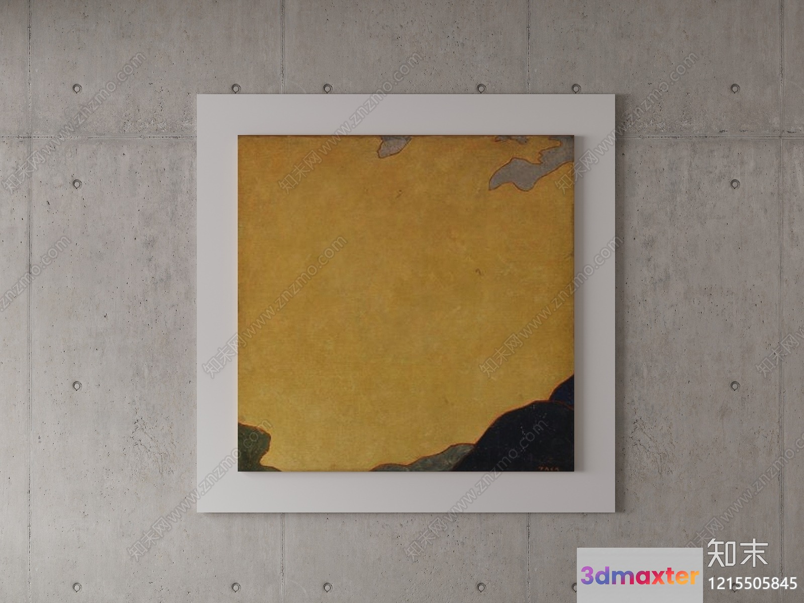 A Framed Painting Of A Yellow Landscape With A Gray Border 3D Model - 13877 - VRAY Render