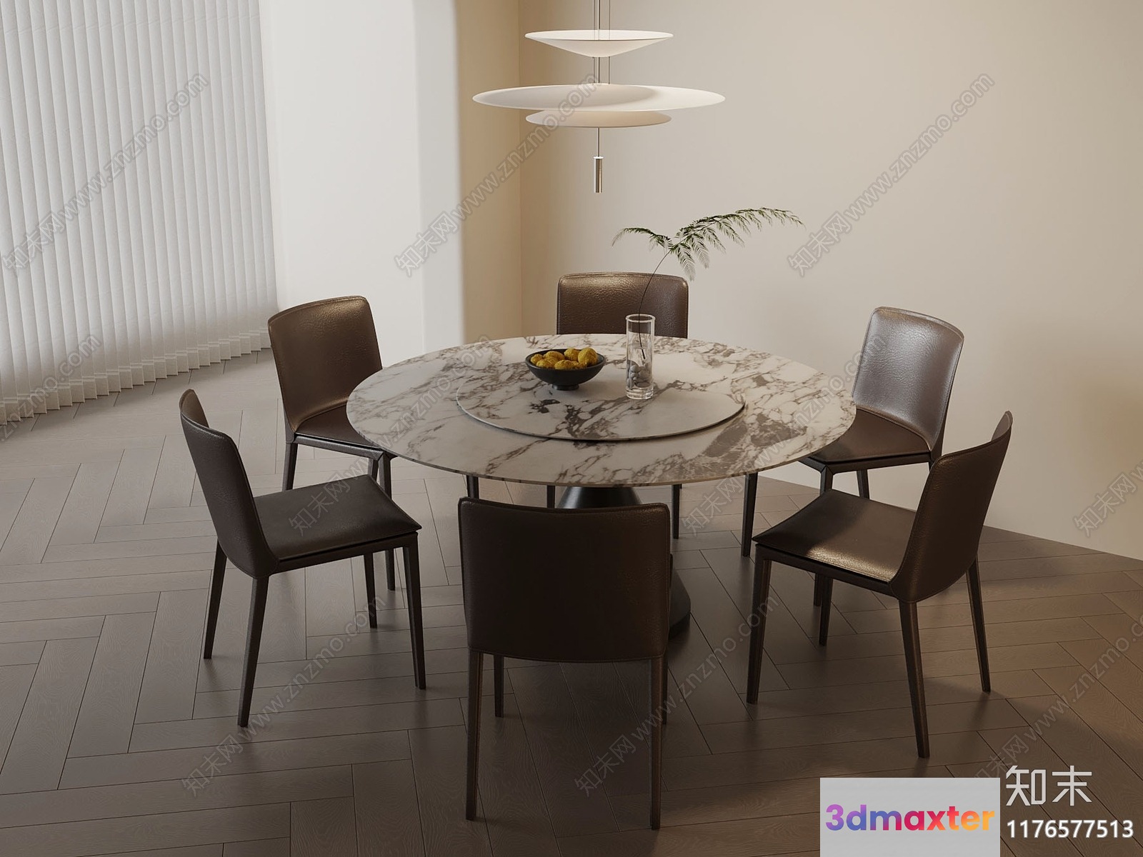 A Dining Room With A Round Table And Chairs 3D Model - 22366 - VRAY Render