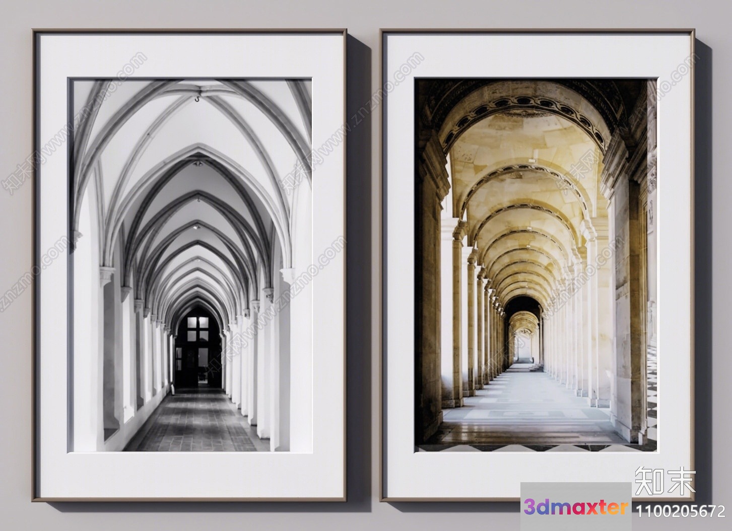 Two Framed Black And White Photographs Of Archways 3D Model - 13051 - VRAY Render