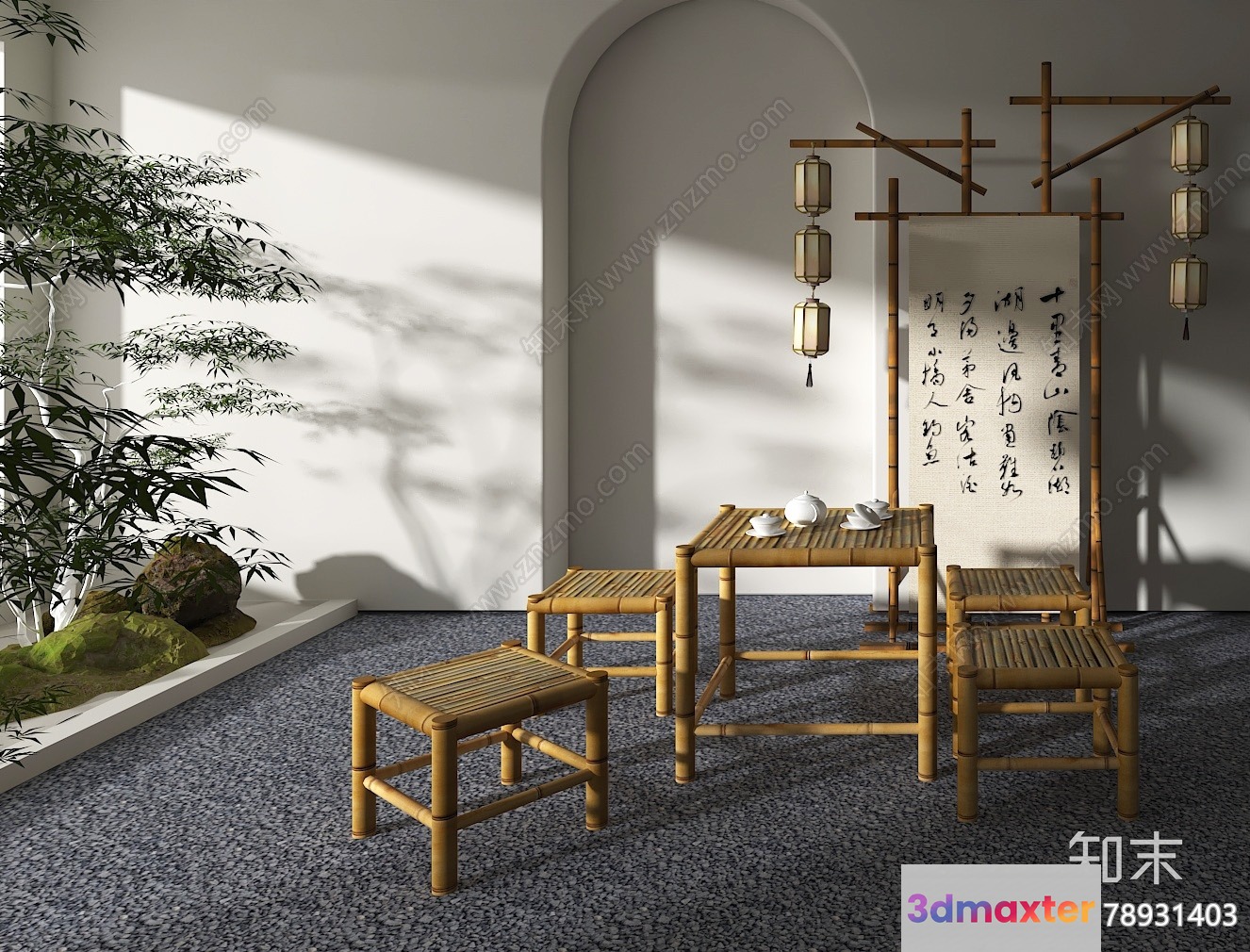 Asian Bamboo Furniture 3D Model - 13373 - VRAY Render