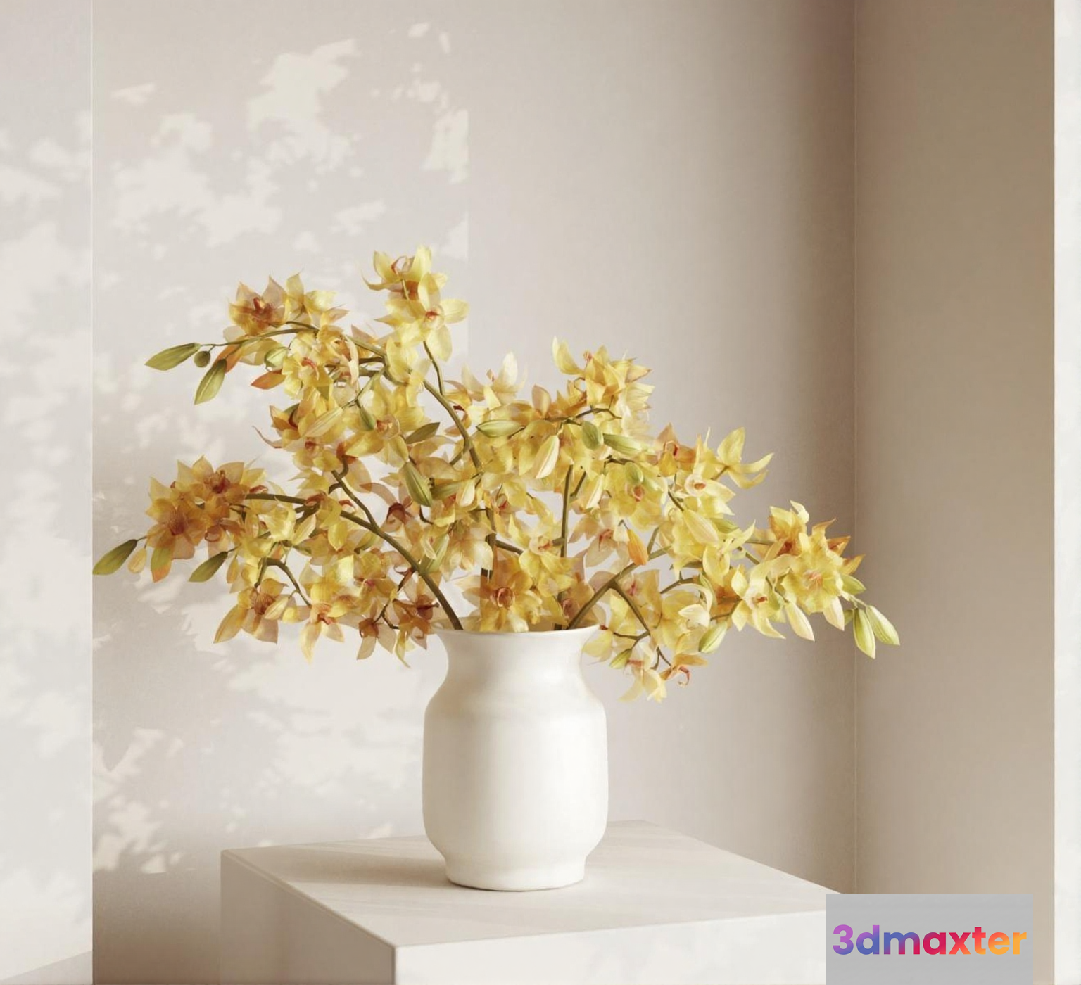 White Vase With Yellow Flowers 3D Model - 2406 - VRAY Render