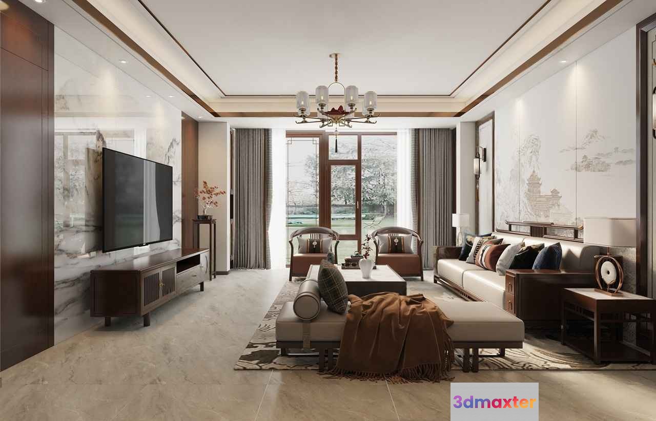 Modern Living Room 3D Model - 2614 - VRAY Render