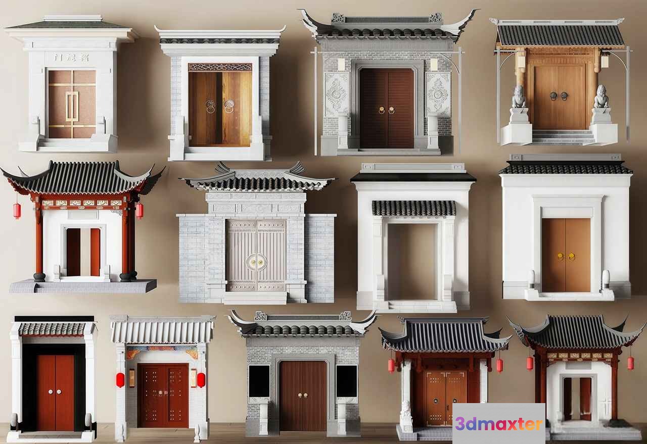 A Collection Of Miniature Asian-Style Doors And Windows 3D Model - 17184 - VRAY Render