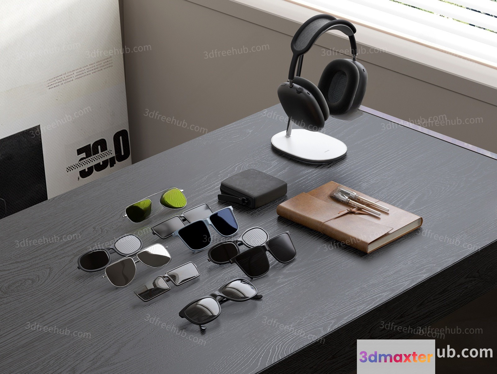 A Collection Of Sunglasses On A Table 3D Model - 22917 - VRAY Render