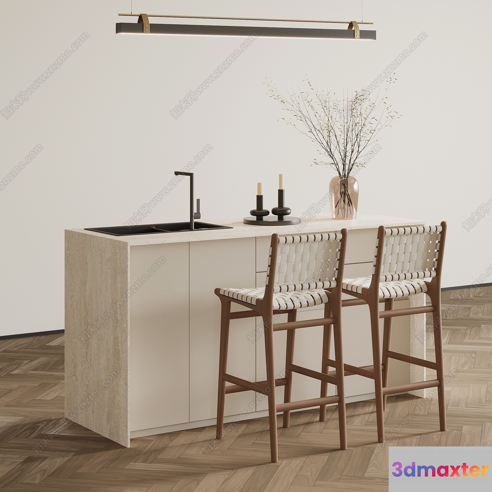 Modern Kitchen Island 3D Model - 18330 - VRAY Render