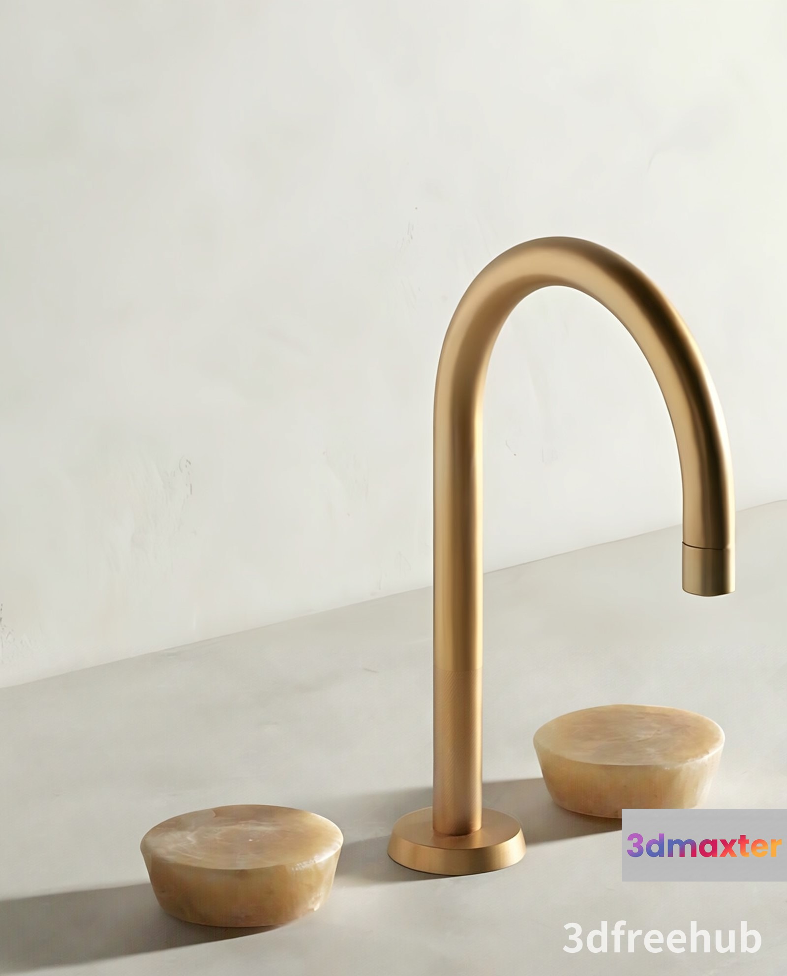 Gold Faucet With Two Stone Taps 3D Model - 20783 - VRAY Render