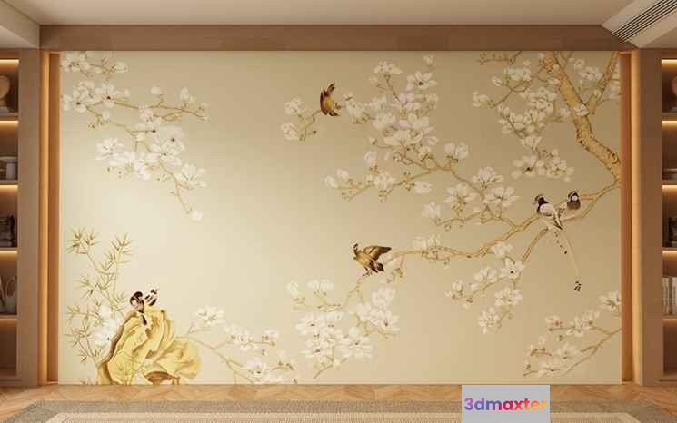 Wall With Asian-Inspired Mural 3D Model - 9158 - VRAY Render