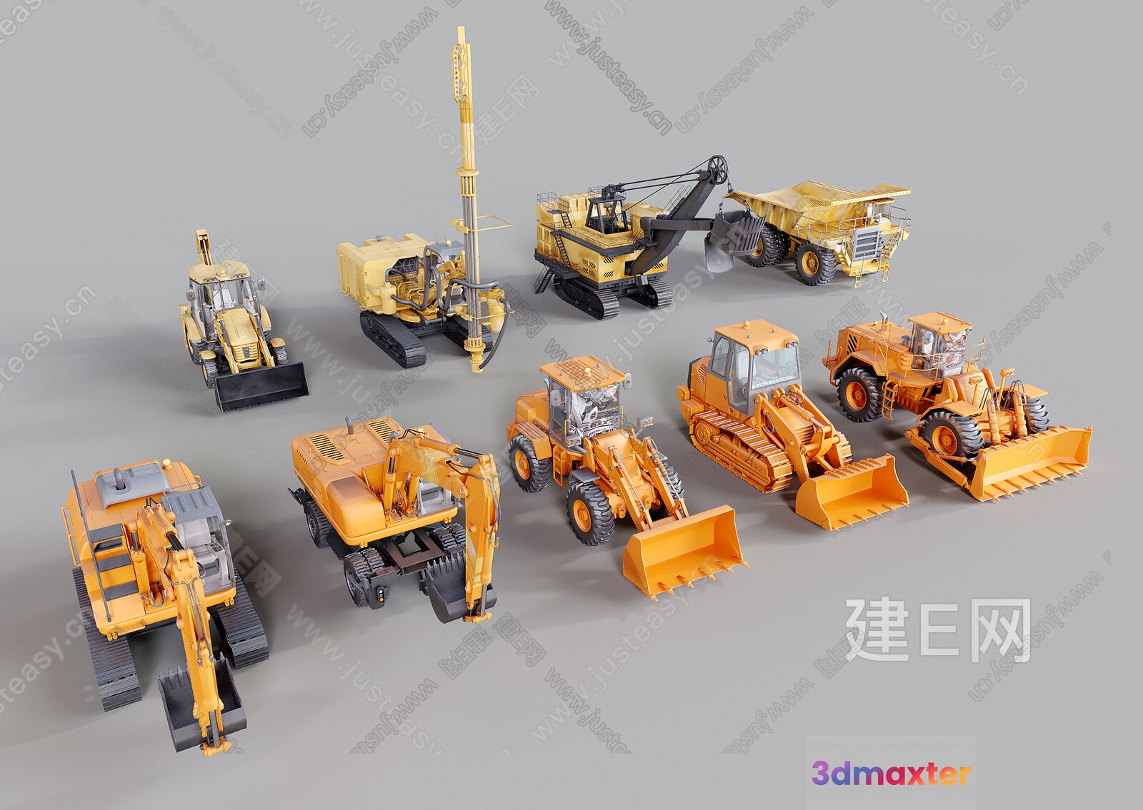 A Collection Of Yellow Construction Vehicles 3D Model - 21733 - VRAY Render