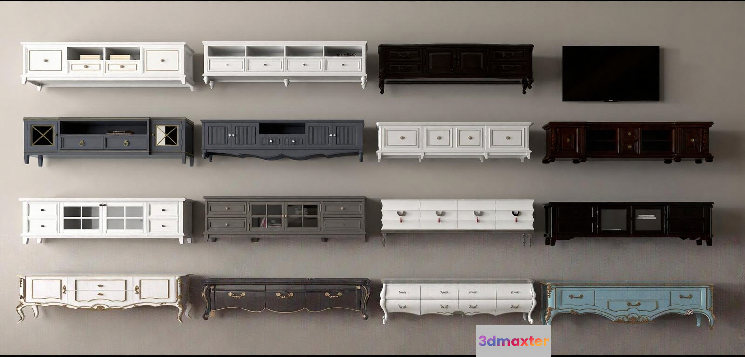 Various Tv Stands 3D Model - 3482 - VRAY Render