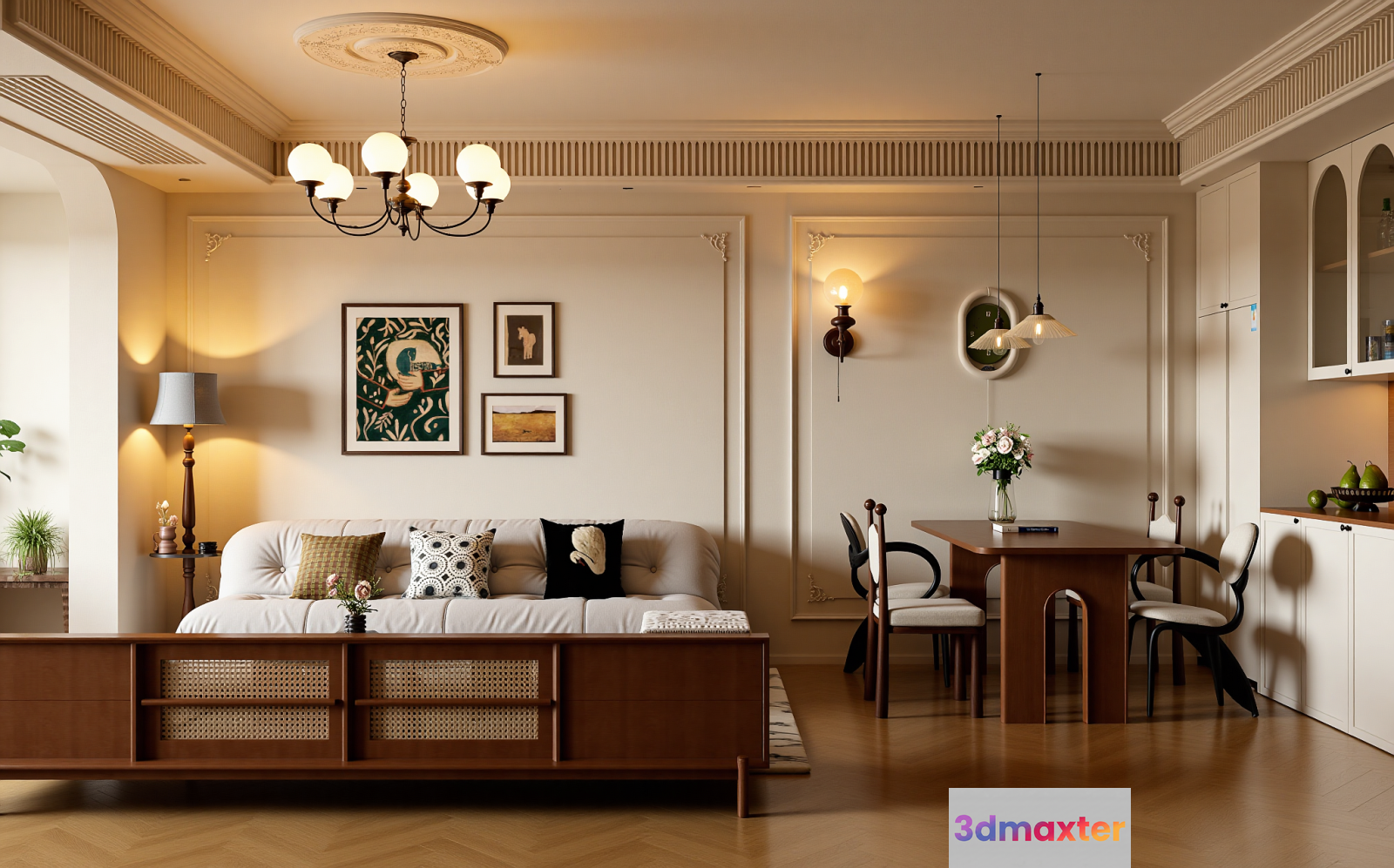 A Blurry Image Of A Living Room With A Couch Table And Chairs 3D Model - 10431 - VRAY Render