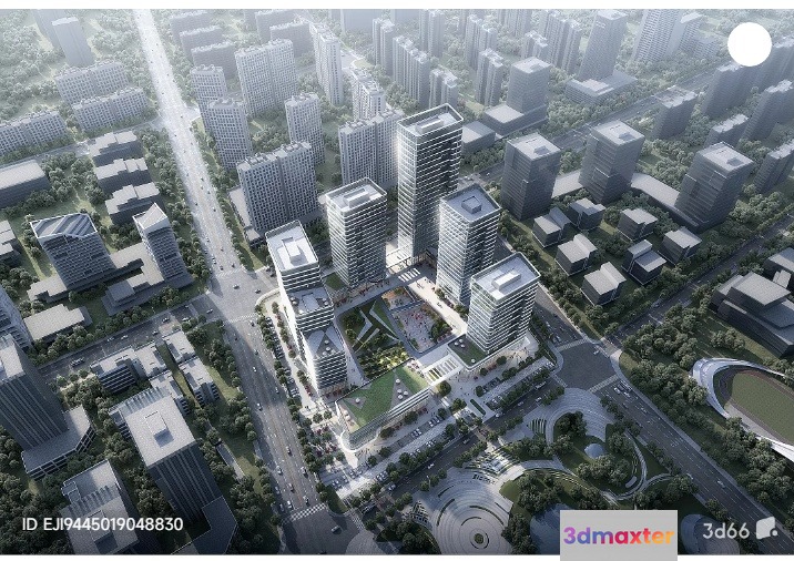A Cityscape With Modern Buildings And Roads 3D Model - 3079 - VRAY Render