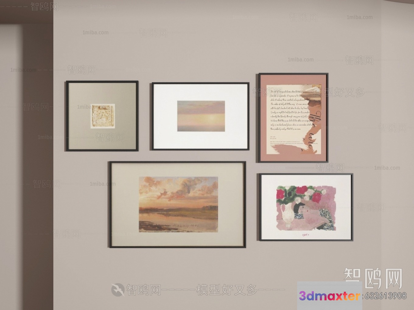 Six Framed Pictures On A Wall 3D Model - 6085 - VRAY Render