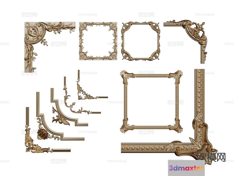 Gold Decorative Frames 3D Model - 20966 - CORONA Render
