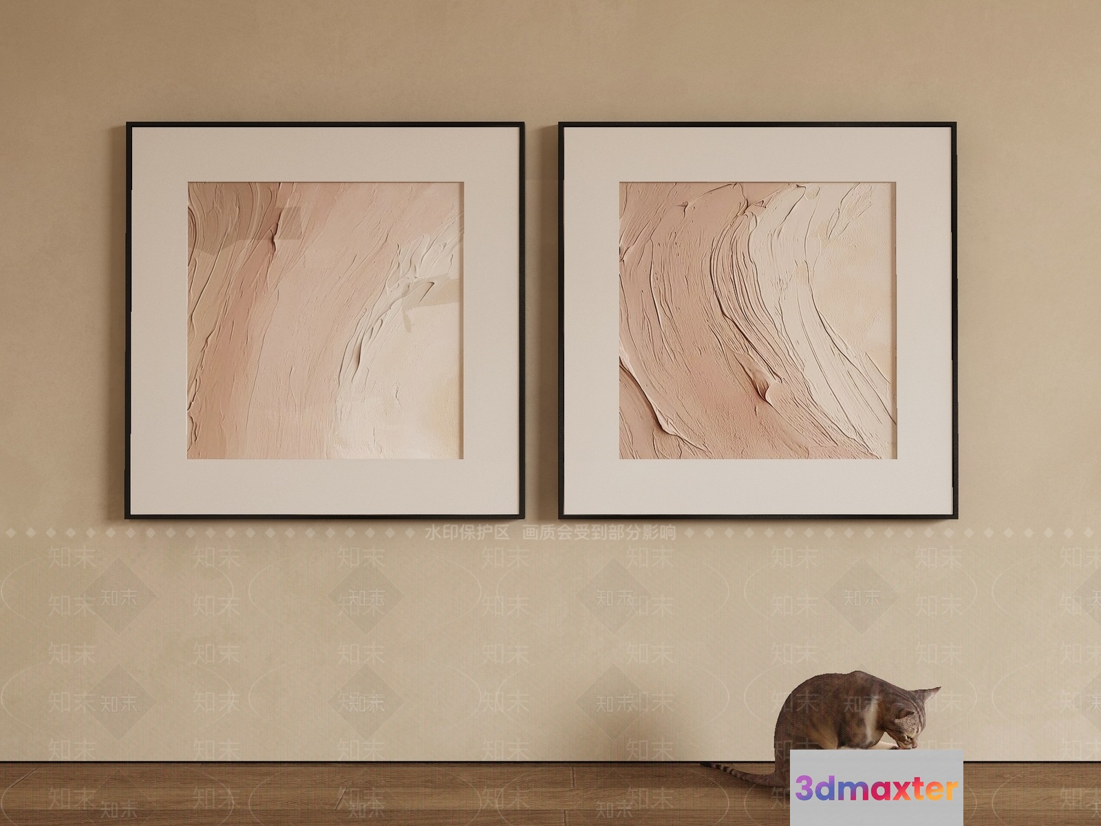 A Pair Of Beige Abstract Paintings 3D Model - 1958 - VRAY Render