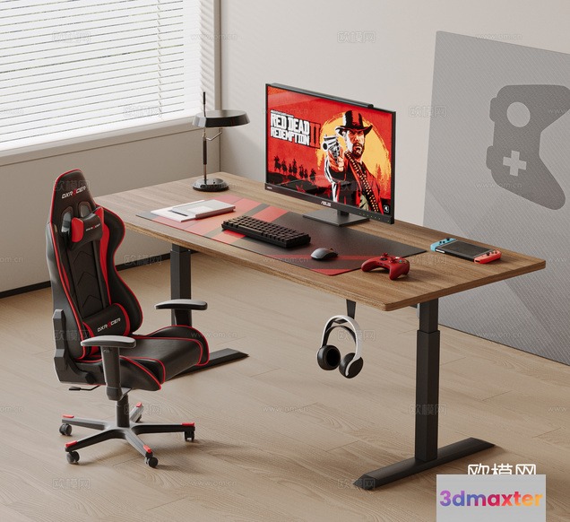 A Gaming Desk With A Computer Monitor 3D Model - 5716 - VRAY Render