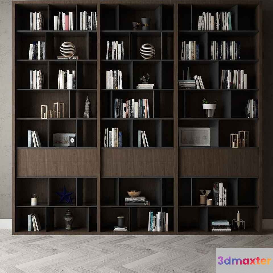 Modern Bookshelf 3D Model - 3200 - VRAY Render