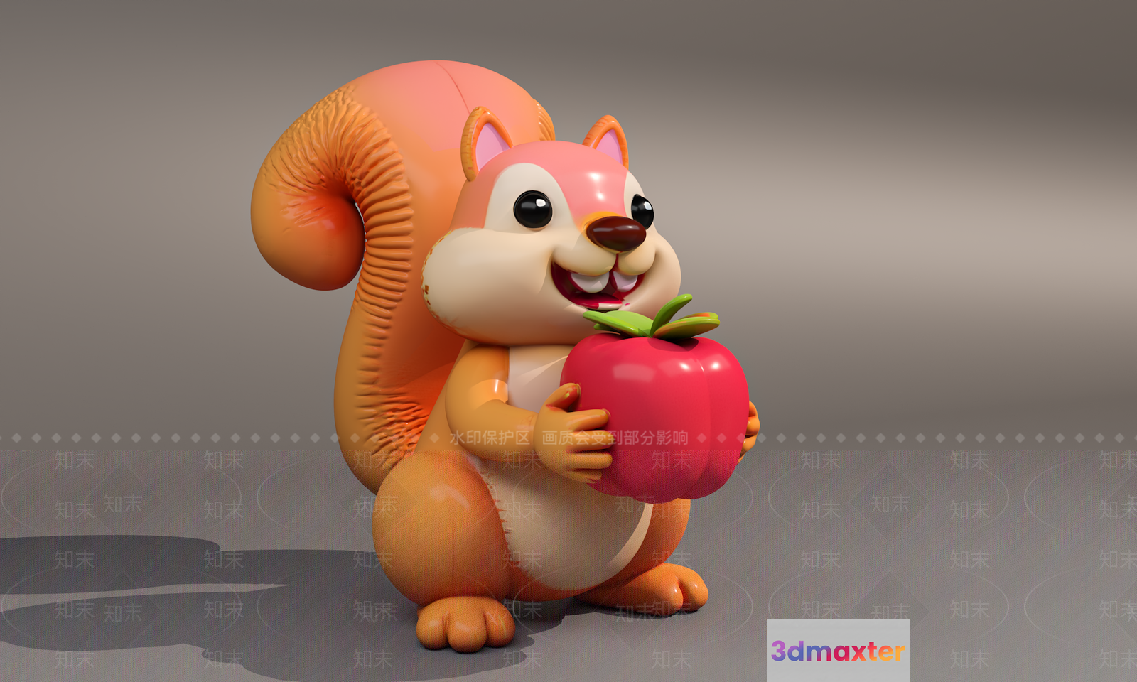 The Single Main Subject Is A Cartoon Squirrel Holding An Apple 3D Model - 1057 - VRAY Render