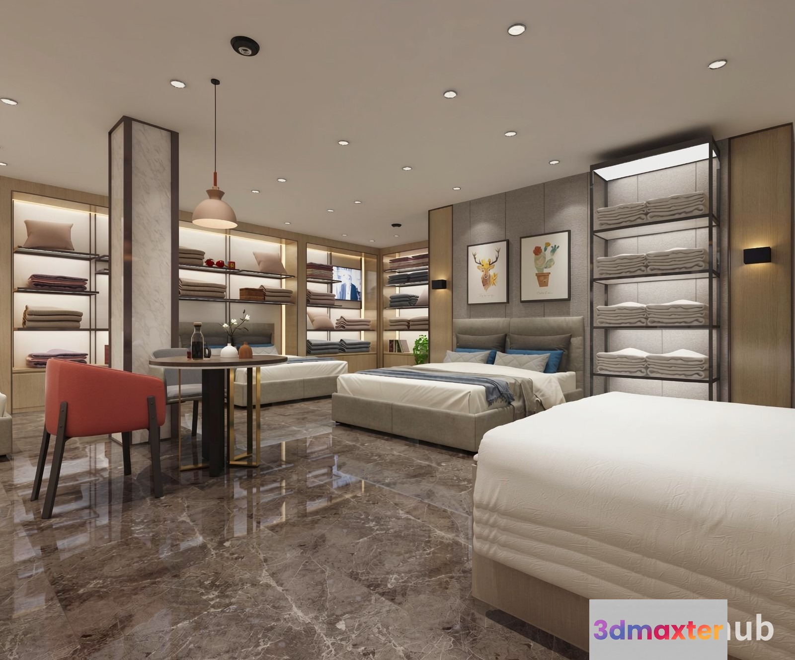 Modern Bedroom With Shelving 3D Model - 22405 - VRAY Render
