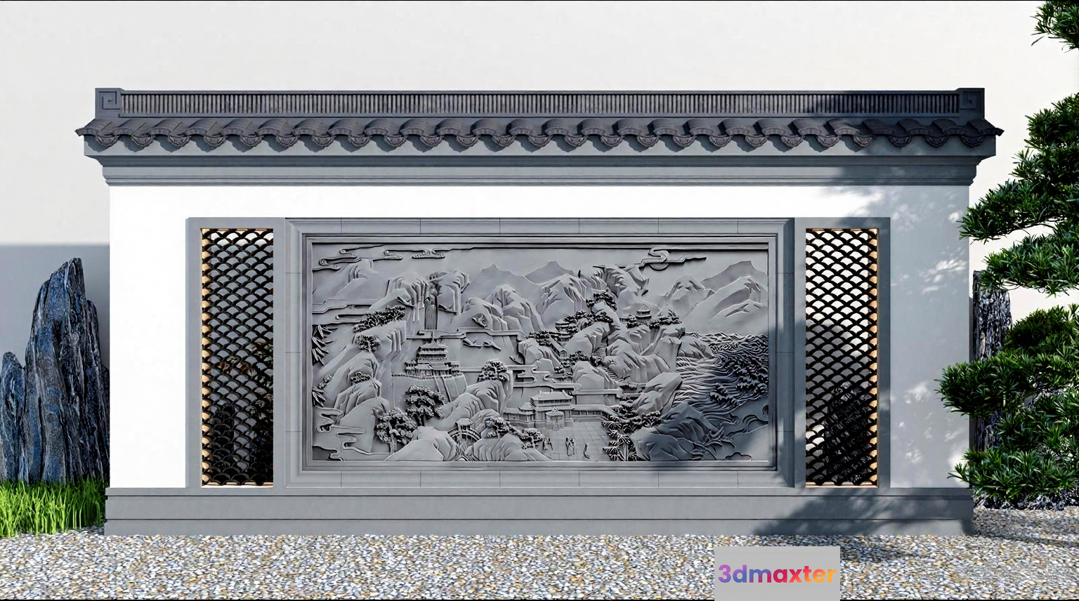 The Main Subject Is A Gray Wall With A Relief Sculpture 3D Model - 22326 - VRAY Render