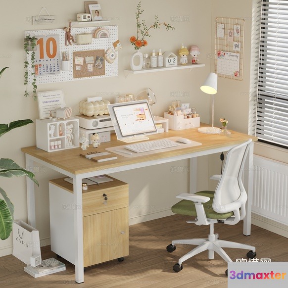 A White And Green Office Chair 3D Model - 10215 - CORONA Render