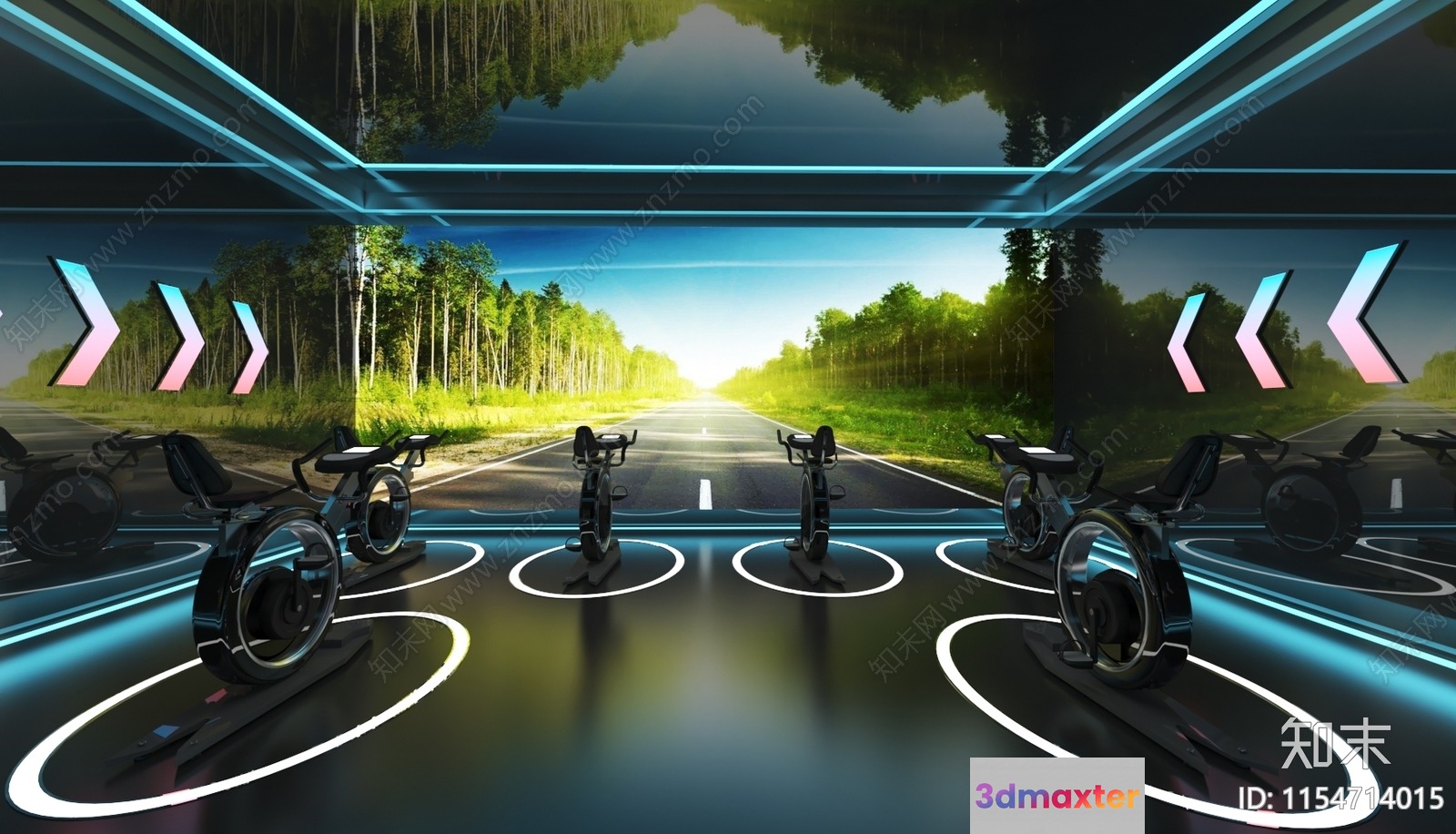 The Main Subject Is A Futuristic Exercise Room With Bicycles 3D Model - 14377 - VRAY Render