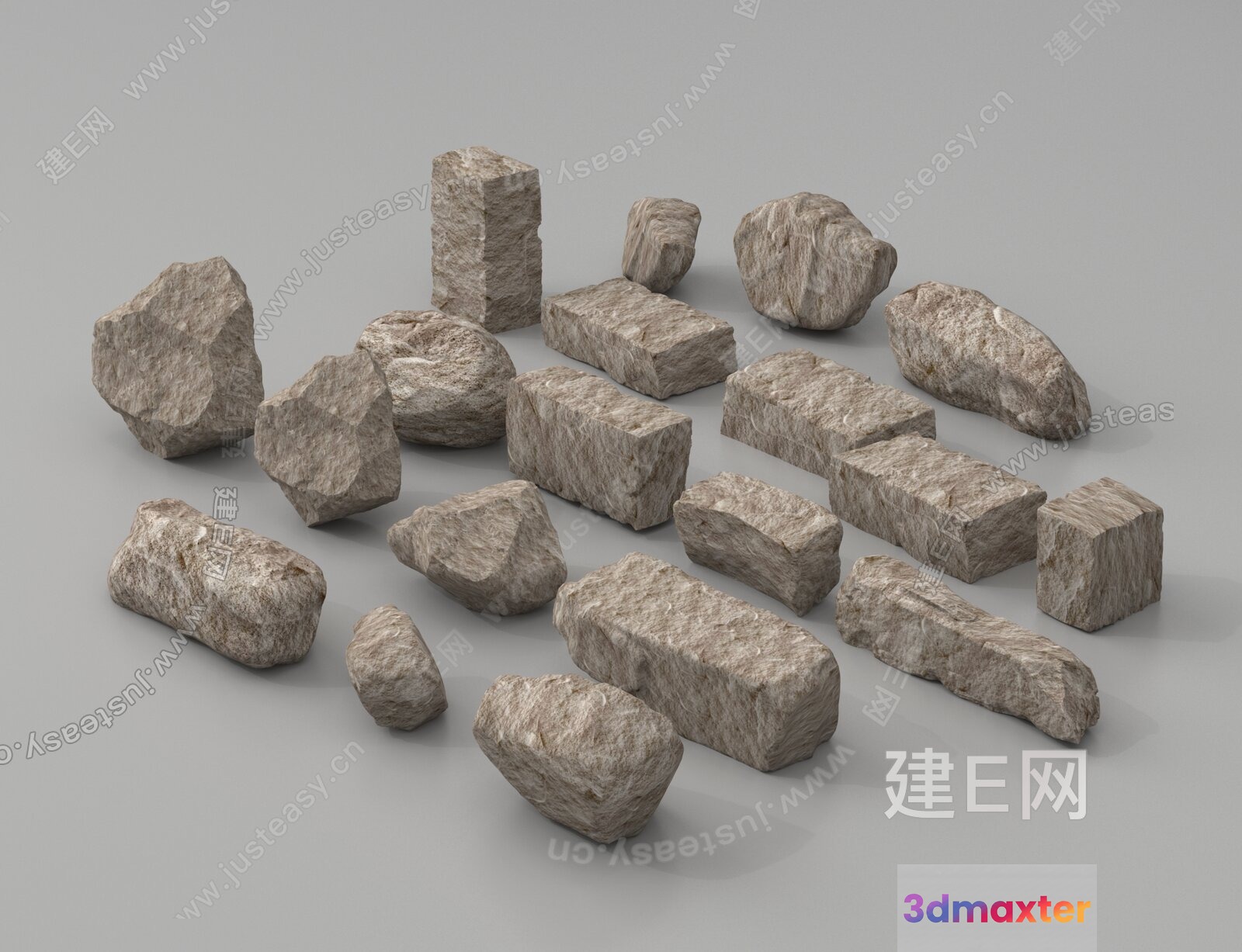 A Collection Of Rocks 3D Model - 20405 - VRAY Render