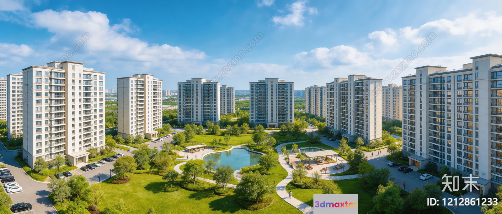 Modern Cityscape With Tall Buildings 3D Model - 6295 - VRAY Render