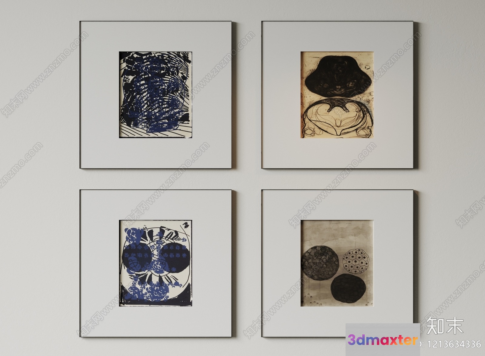 This Image Features A Collection Of Four Square Art Pieces Each With A Unique 3D Model - 21146 - VRAY Render