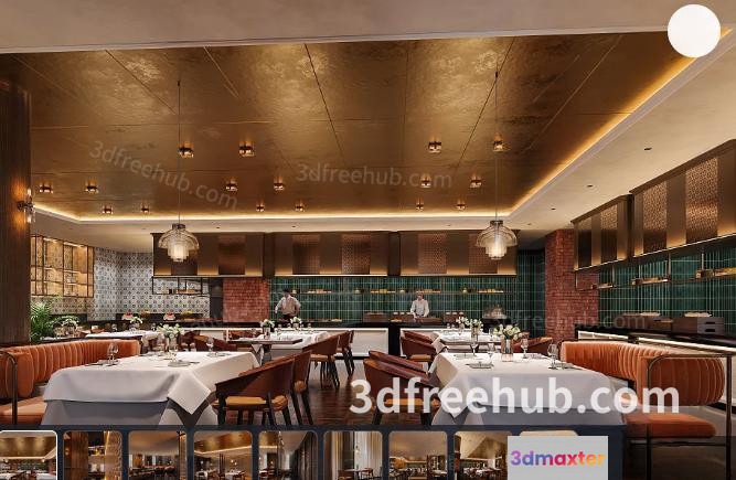 Modern Restaurant Interior 3D Model - 19362 - VRAY Render
