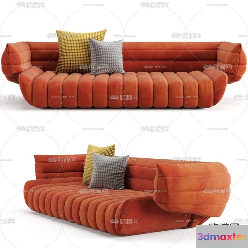 Modern Orange Couch 3D Model - 13331 - VRAY Render