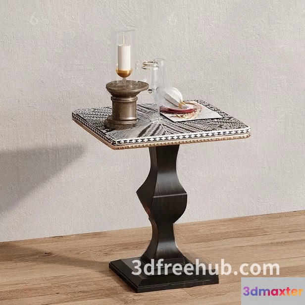 A Decorative Table With A Candle Holder And Other Objects On It 3D Model - 21513 - VRAY Render