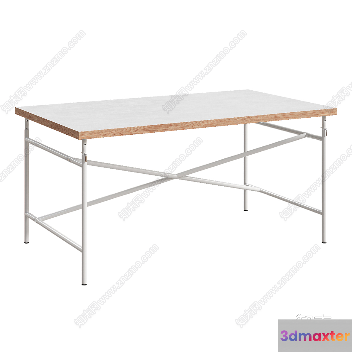 A White Desk With A Wooden Top 3D Model - 19967 - VRAY Render