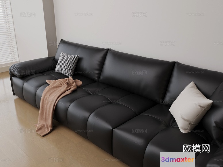 A Black Leather Couch 3D Model - 8803 - VRAY Render