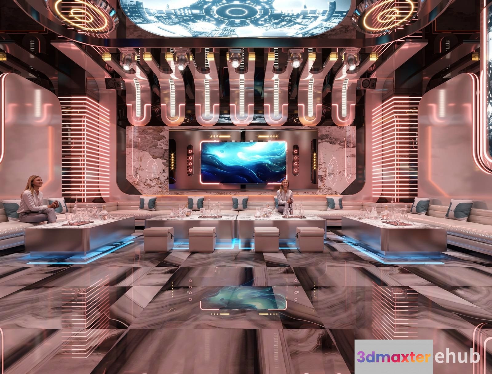 Modern Futuristic Living Room 3D Model - 23348 - VRAY Render