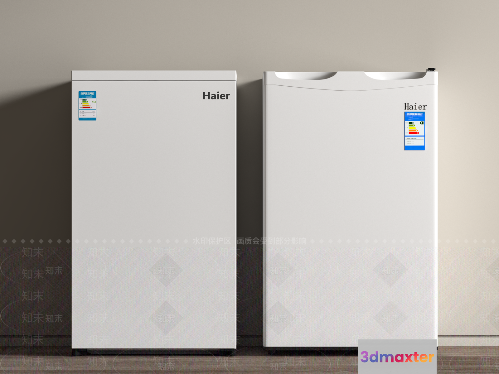 Two White Haier Refrigerators 3D Model - 18508 - VRAY Render