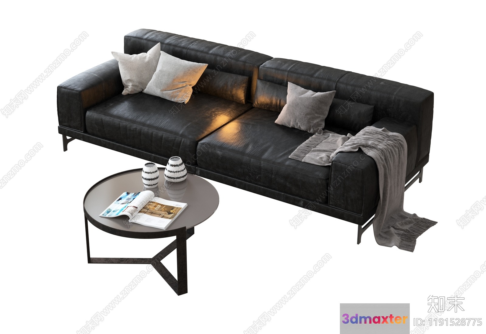 Modern Black Leather Couch 3D Model - 8965 - VRAY Render