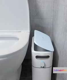 White Toilet And Trash Can 3D Model - 6372 - VRAY Render