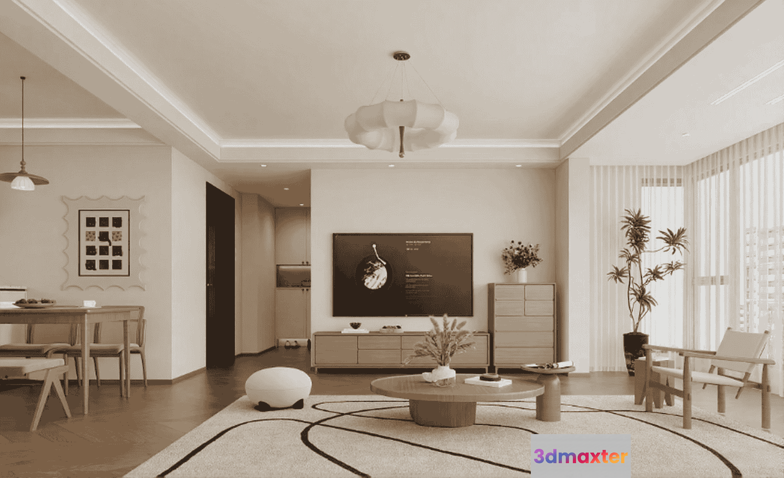 Modern Living Room 3D Model - 17907 - VRAY Render