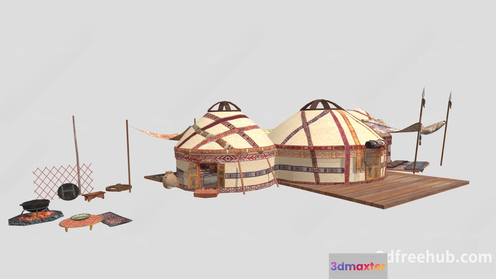Two Mongolian Yurts 3D Model - 23280 - VRAY Render