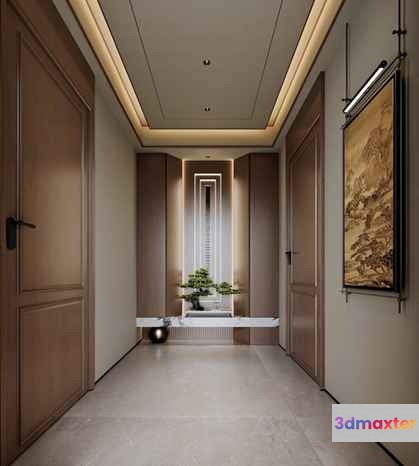 Long Hallway With Doors 3D Model - 8058 - VRAY Render