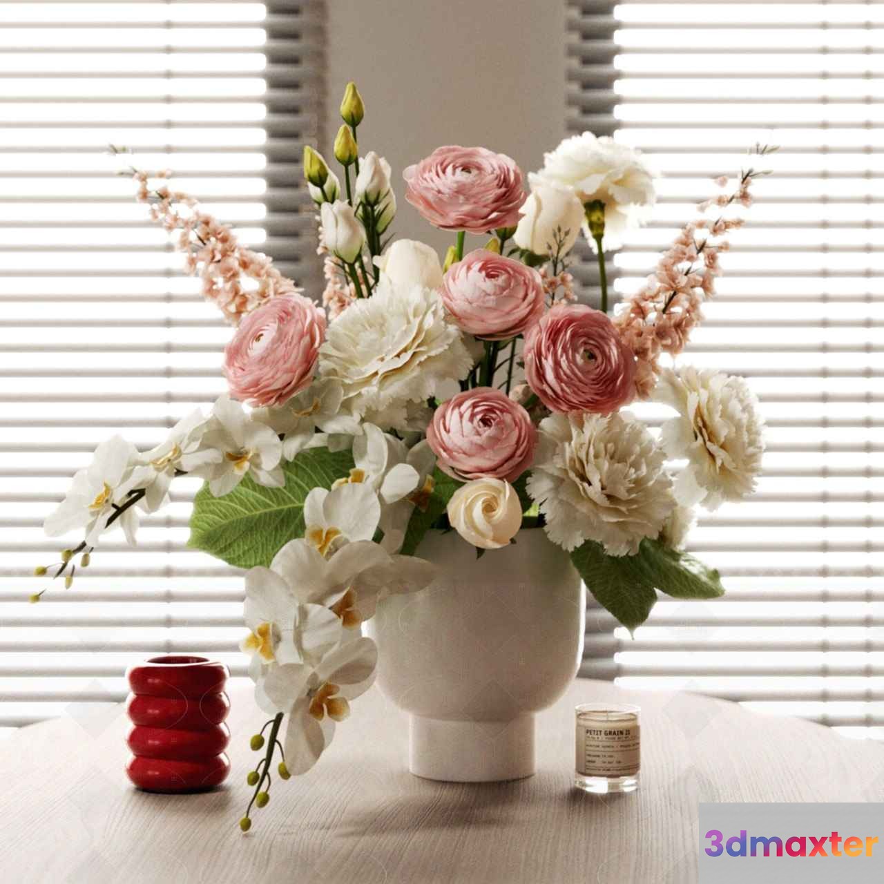 White Vase With Flowers 3D Model - 12781 - VRAY Render